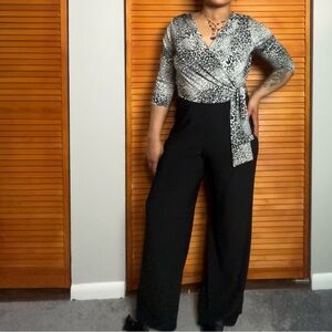 Roz & Ali Black and Gray Jumpsuit with Wrap Top